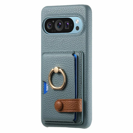 For Google Pixel 9 Pro XL Case Ring Holder Kickstand Card Slot Leather Phone Back Cover
