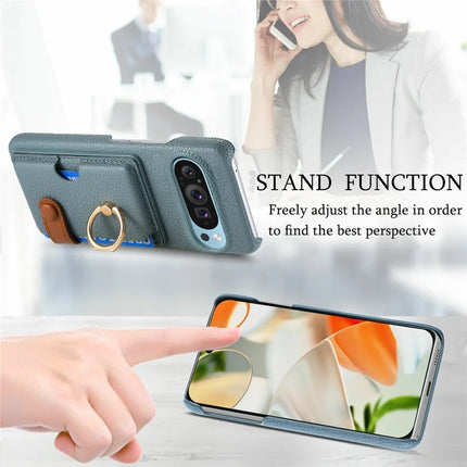 For Google Pixel 9 Pro XL Case Ring Holder Kickstand Card Slot Leather Phone Back Cover