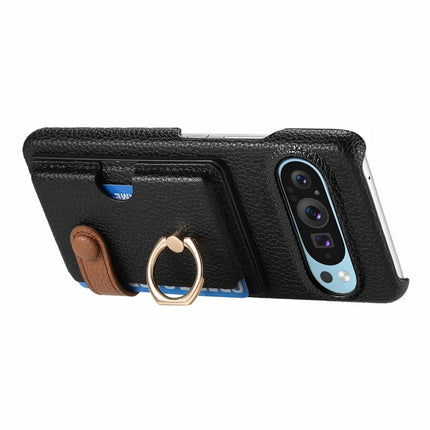 For Google Pixel 9 Pro XL Case Ring Holder Kickstand Card Slot Leather Phone Back Cover