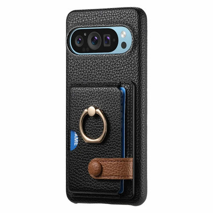 For Google Pixel 9 Pro XL Case Ring Holder Kickstand Card Slot Leather Phone Back Cover