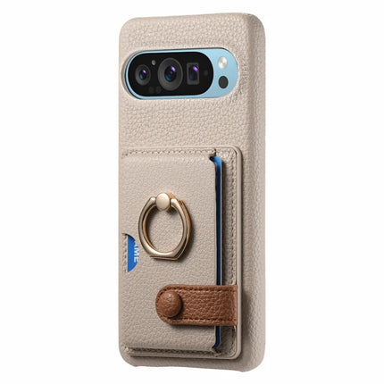 For Google Pixel 9 Pro XL Case Ring Holder Kickstand Card Slot Leather Phone Back Cover