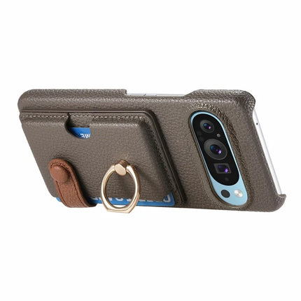 For Google Pixel 9 Pro XL Case Ring Holder Kickstand Card Slot Leather Phone Back Cover