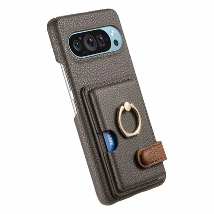 For Google Pixel 9 Pro XL Case Ring Holder Kickstand Card Slot Leather Phone Back Cover
