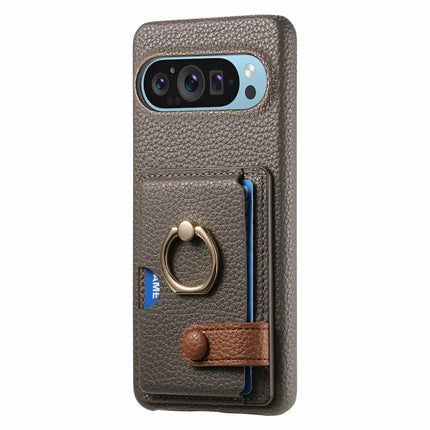 For Google Pixel 9 Pro XL Case Ring Holder Kickstand Card Slot Leather Phone Back Cover