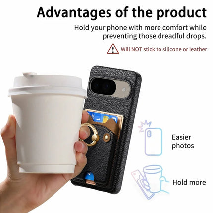 For Google Pixel 9 / 9 Pro Case Cute Bear Design PU Leather+TPU Card Holder Phone Cover