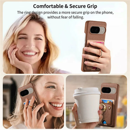 For Google Pixel 9 / 9 Pro Case Cute Bear Design PU Leather+TPU Card Holder Phone Cover