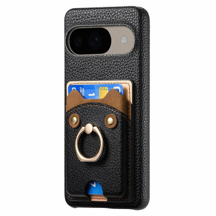 For Google Pixel 9 / 9 Pro Case Cute Bear Design PU Leather+TPU Card Holder Phone Cover