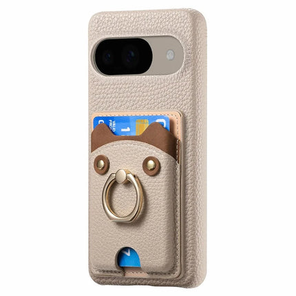 For Google Pixel 9 / 9 Pro Case Cute Bear Design PU Leather+TPU Card Holder Phone Cover