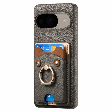 For Google Pixel 9 / 9 Pro Case Cute Bear Design PU Leather+TPU Card Holder Phone Cover