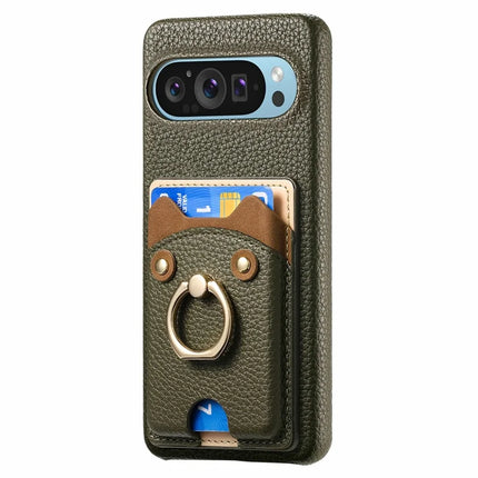 For Google Pixel 9 Pro XL Case Cute Bear Design PU Leather+TPU Card Holder Phone Cover