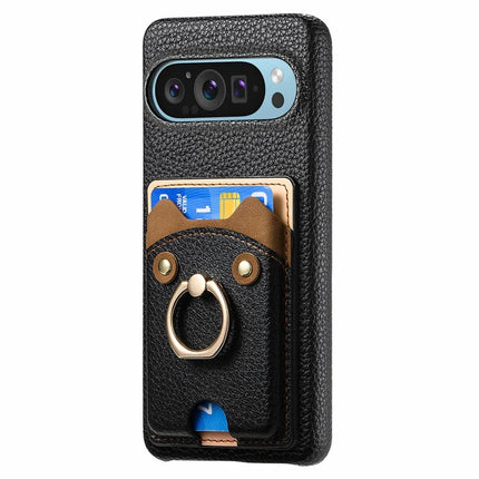 For Google Pixel 9 Pro XL Case Cute Bear Design PU Leather+TPU Card Holder Phone Cover