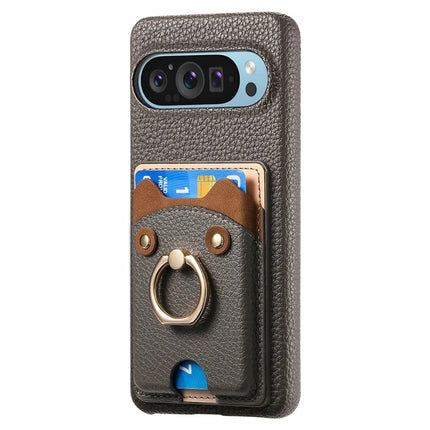 For Google Pixel 9 Pro XL Case Cute Bear Design PU Leather+TPU Card Holder Phone Cover