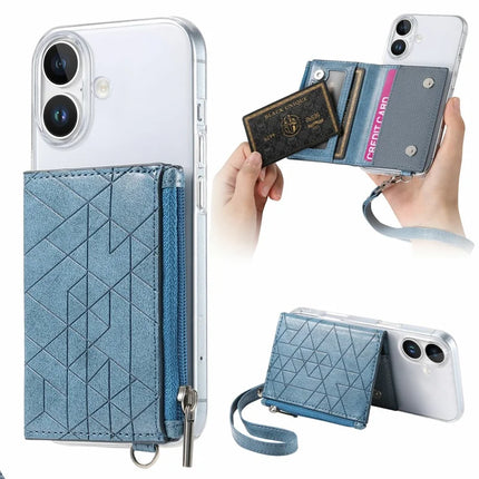 For iPhone 16 Clear Case Shockproof TPU Phone Cover with Kickstand Wallet - Blue