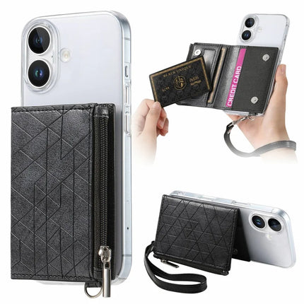 For iPhone 16 Clear Case Shockproof TPU Phone Cover with Kickstand Wallet - Black