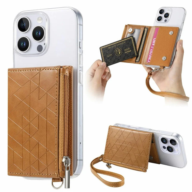 For iPhone 16 Pro Max Clear Case Shockproof TPU Phone Cover with Kickstand Wallet - Brown