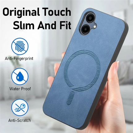 For Samsung Galaxy A06 Leather Back Case Compatible with MagSafe Skin-Touch Phone Cover