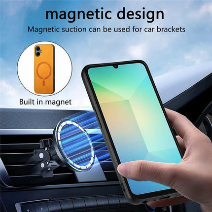 For Samsung Galaxy A06 Leather Back Case Compatible with MagSafe Skin-Touch Phone Cover
