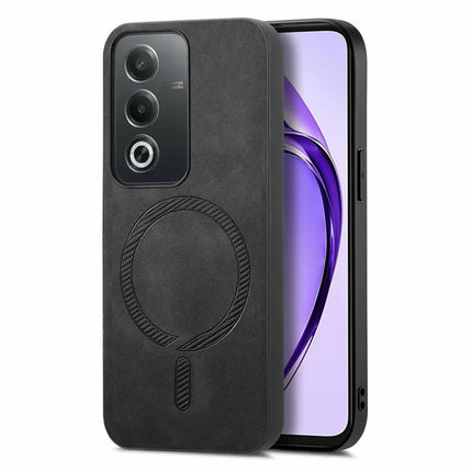 For Oppo A3 Pro (Global) 5G Leather Back Case Compatible with MagSafe Skin-Touch Phone Cover - Black