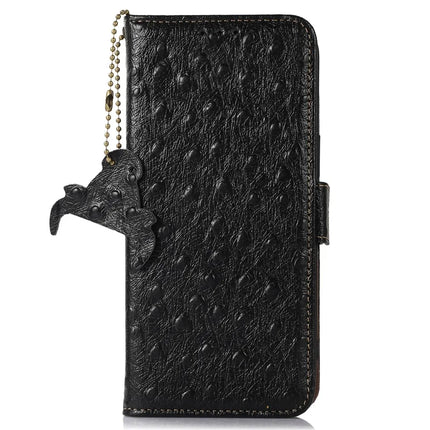 For Honor X7c 4G / 200 Smart 5G / Play 60 Plus 5G Case RFID Blocking Genuine Cow Leather Phone Case Ostrich Texture