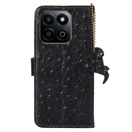 For Honor X7c 4G / 200 Smart 5G / Play 60 Plus 5G Case RFID Blocking Genuine Cow Leather Phone Case Ostrich Texture
