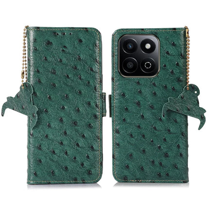 For Honor X7c 4G / 200 Smart 5G / Play 60 Plus 5G Case RFID Blocking Genuine Cow Leather Phone Case Ostrich Texture - Green