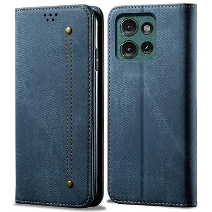 For Motorola Moto G75 5G Case Jeans Cloth Texture Anti-Scratch Leather Stand Phone Cover - Blue