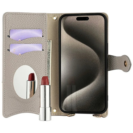 For iPhone 16 Pro Leather Case Wallet Stand Cover Irregular Tail Style with Chain Strap