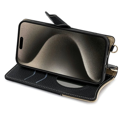 For iPhone 16 Pro Max Leather Case Wallet Stand Cover Irregular Tail Style with Chain Strap