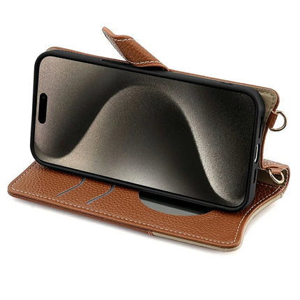 For iPhone 16 Pro Max Leather Case Wallet Stand Cover Irregular Tail Style with Chain Strap