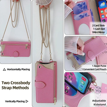 For iPhone 16 Pro Max Leather Case Wallet Stand Cover Irregular Tail Style with Chain Strap