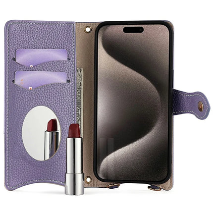 For iPhone 16 Pro Max Leather Case Wallet Stand Cover Irregular Tail Style with Chain Strap