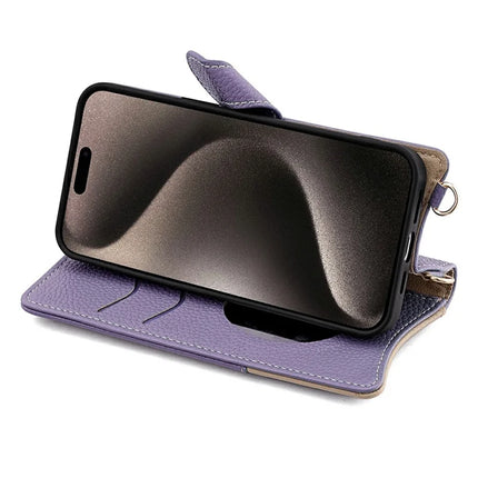 For iPhone 16 Pro Max Leather Case Wallet Stand Cover Irregular Tail Style with Chain Strap