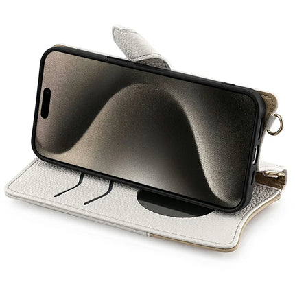 For iPhone 16 Pro Max Leather Case Wallet Stand Cover Irregular Tail Style with Chain Strap