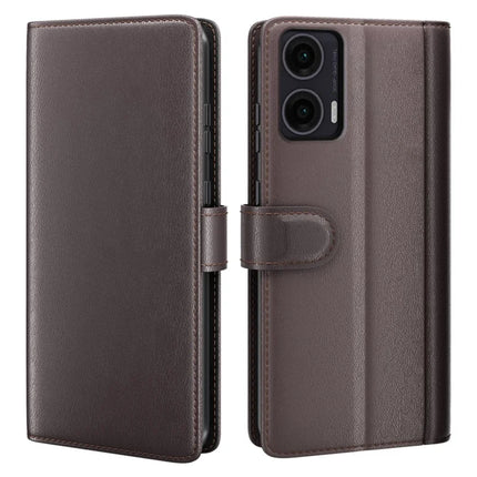 For Motorola Moto G35 5G Case Genuine Split Leather Phone Cover Wallet Card Slot - Brown