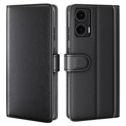 For Motorola Moto G35 5G Case Genuine Split Leather Phone Cover Wallet Card Slot - Black