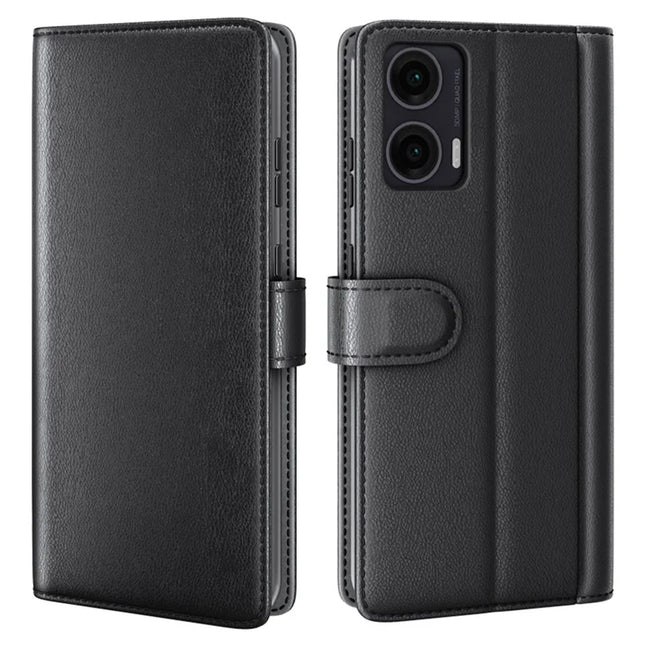 For Motorola Moto G35 5G Case Genuine Split Leather Phone Cover Wallet Card Slot - Black