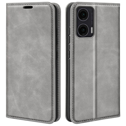 For Motorola Moto G35 5G Case Skin-Touch Leather Wallet Phone Cover - Grey