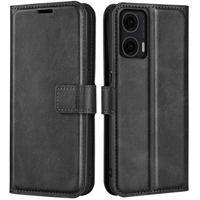 For Motorola Moto G35 5G Stand Case Anti-Scratch Calf Texture Leather Phone Cover - Black