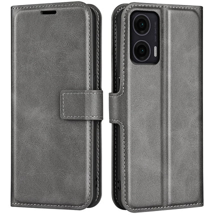 For Motorola Moto G35 5G Stand Case Anti-Scratch Calf Texture Leather Phone Cover - Grey