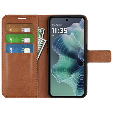 For Motorola Moto G35 5G Stand Case Anti-Scratch Calf Texture Leather Phone Cover