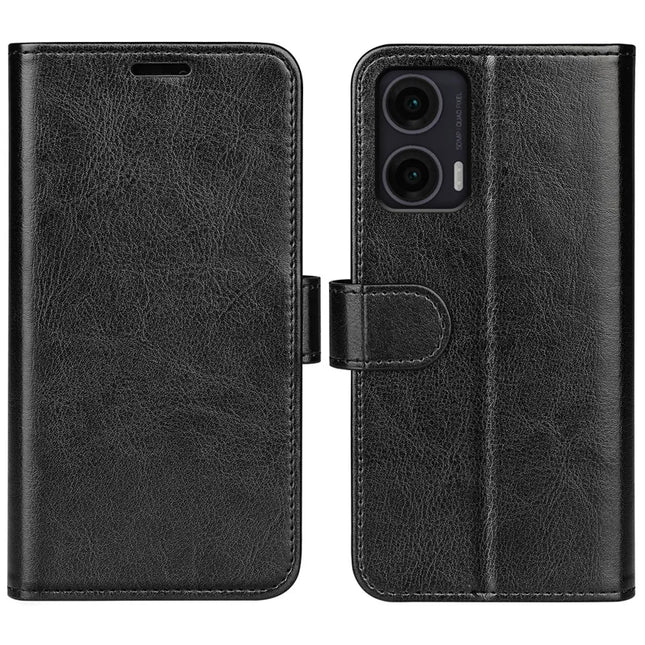 For Motorola Moto G35 5G Wallet Case Crazy Horse Texture Stand Leather Phone Cover - Black