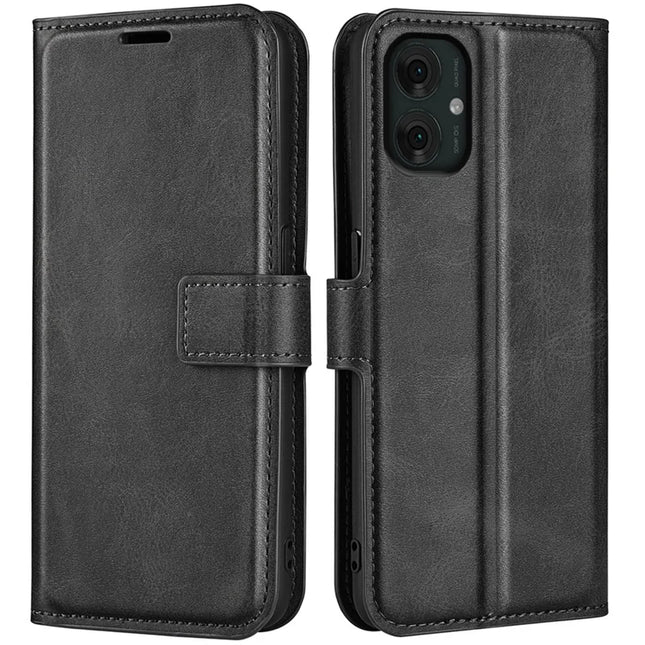 For Motorola Moto G55 5G Stand Case Anti-Scratch Calf Texture Leather Phone Cover - Black
