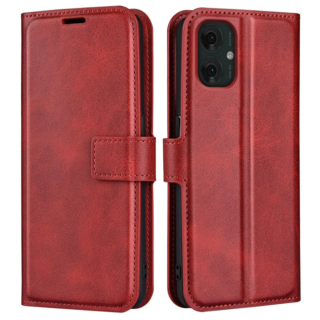 For Motorola Moto G55 5G Stand Case Anti-Scratch Calf Texture Leather Phone Cover - Red