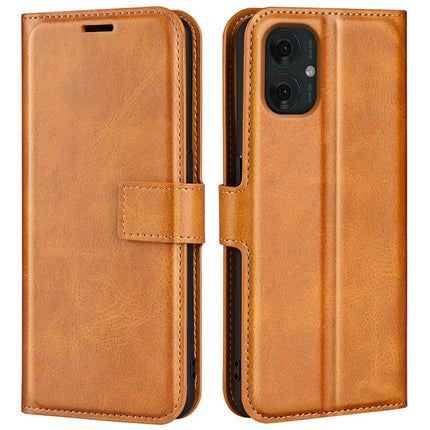 For Motorola Moto G55 5G Stand Case Anti-Scratch Calf Texture Leather Phone Cover - Yellow