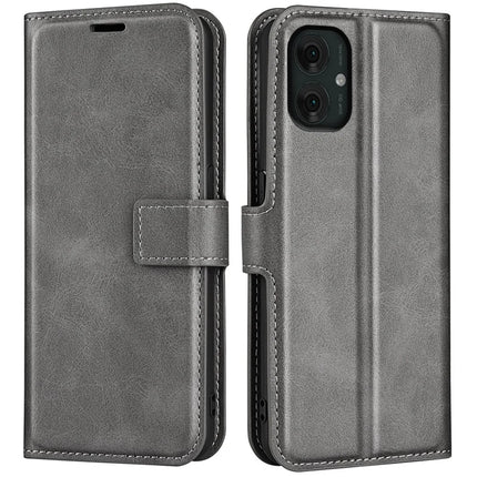 For Motorola Moto G55 5G Stand Case Anti-Scratch Calf Texture Leather Phone Cover - Grey