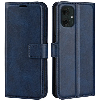 For Motorola Moto G55 5G Stand Case Anti-Scratch Calf Texture Leather Phone Cover - Blue