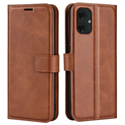 For Motorola Moto G55 5G Stand Case Anti-Scratch Calf Texture Leather Phone Cover - Light Brown