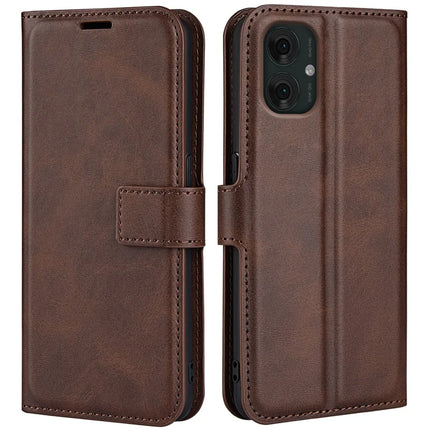For Motorola Moto G55 5G Stand Case Anti-Scratch Calf Texture Leather Phone Cover - Brown