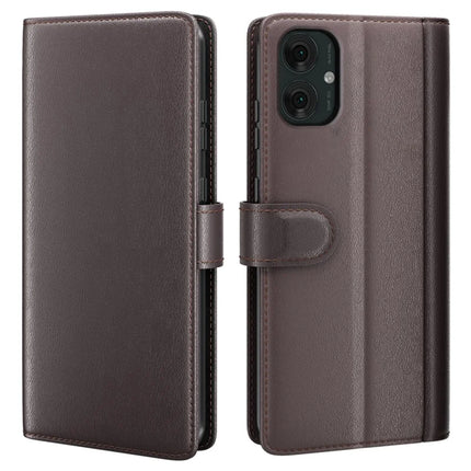 For Motorola Moto G55 5G Case Genuine Split Leather Phone Cover Wallet Card Slot - Brown
