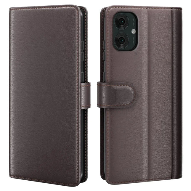 For Motorola Moto G55 5G Case Genuine Split Leather Phone Cover Wallet Card Slot - Brown